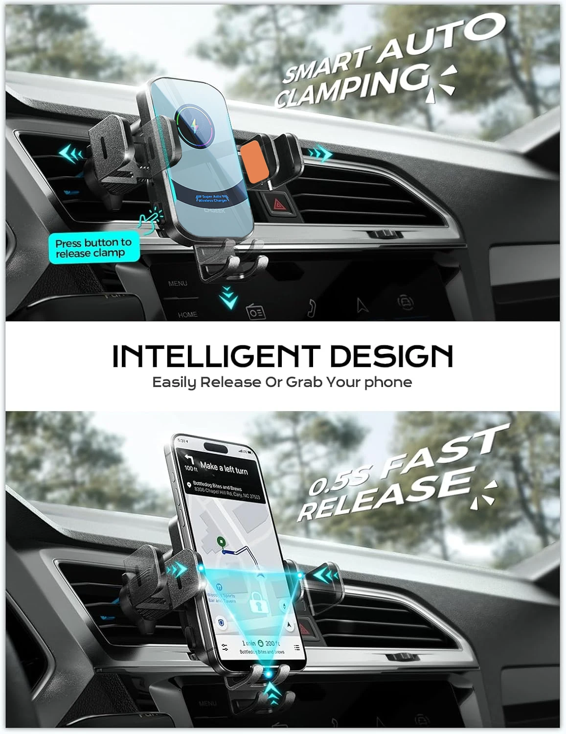 UYUXIO Wireless Car Charger Su - Magnetic Phone Holder For Car Vent 评论和价格