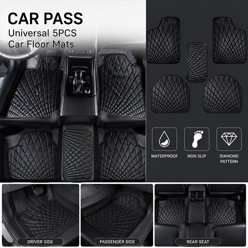 CAR PASS Universal 5PCS Leathe - Car Floor Mats Universal Waterproof Leather 评论和价格