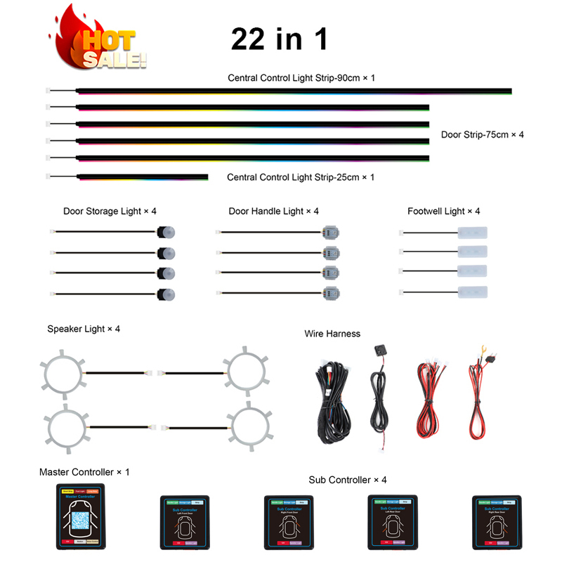 22 in 1 Dream Color RGB Dynami - Led Ambient Interior Car Lights App Control 评论和价格