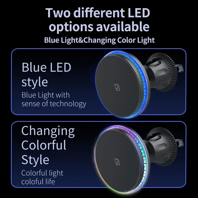 LED/RGB Magnetic Car Wireless  - Wireless Car Charger Mount Fast Charging 评论和价格