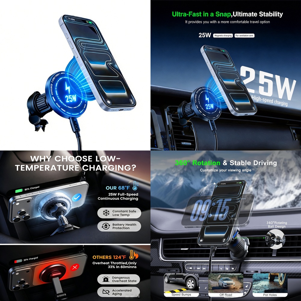Strong 25W Magnetic Wireless C - Magnetic Phone Holder For Car Vent 评论和价格