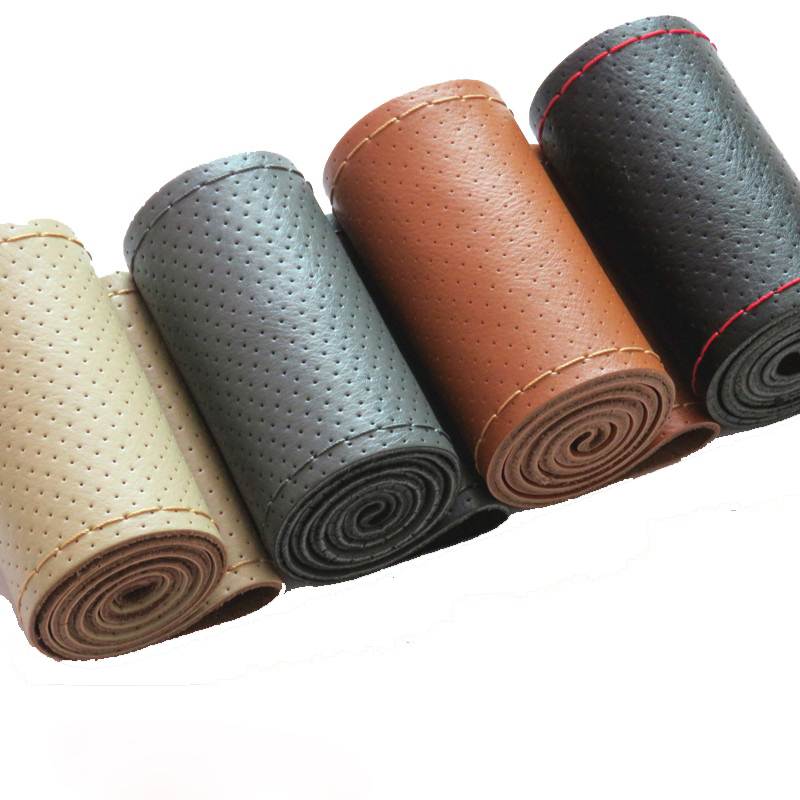 New 36 38 40cm Genuine Leather - Car Steering Wheel Cover Anti Slip Breathable 评论和价格